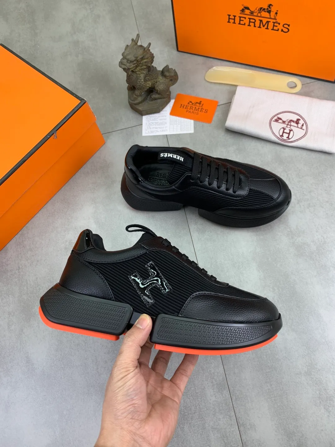 Men's men's shoes P460 new style [HERMES] Hermès - High-end quality original order - Upper: 🔝Nappa calfskin, sewn brand 'H' totem - Inner: water-dyed cowhide - Outsole: ultra-light TPU foam; molded outsole - Ultra-high quality control·Fine workmanship: highlighted (high-end·nobility·grade) -Size: 38-44 (45 can be customized)·